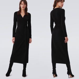 H&M Black Ribbed Knit Surplice Plunge V Neck Long Sleeve Fitted Sweater Dress S